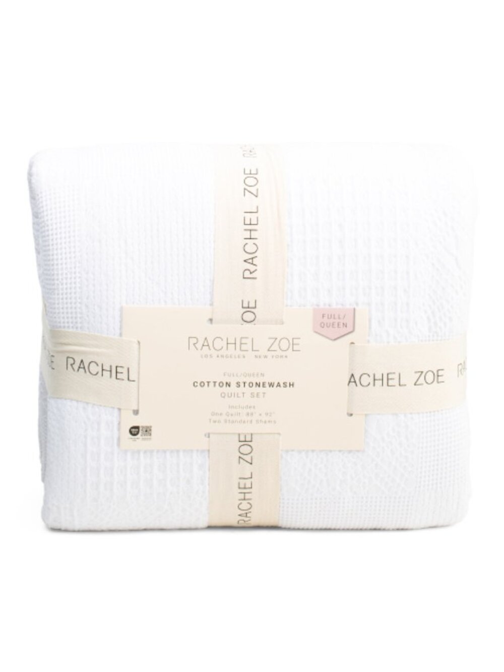 Rachel Zoe White Cotton Stonewash Waffle Quilt Set
